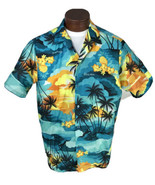 Vintage Hawaiian Aloha Shirt Tropical Sunset Hawaii Palm Trees Mens Size L - £15.21 GBP