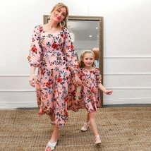 Mother and daughter floral dress ruffled matching Mommy and me dress long swing  - £27.83 GBP