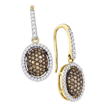 10k Yellow Gold Brown Color Enhanced Diamond Dangle Fashion Earrings 3/4 - £440.36 GBP