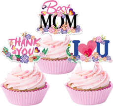 Mother&#39;S Day Cupcake Toppers 30 Pack, Best Mom Cake Topper, Cupcake Picks for Mo - £8.92 GBP