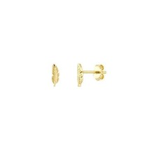 14K Solid Yellow Gold Mini Feather Baby Stud Earrings - Minimalist - £100.53 GBP
