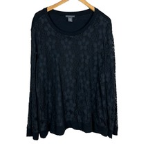 Adrianna Papell Top Womens XXL Black Lace Floral Long Sheer Sleeve Knit 2XL - £18.36 GBP