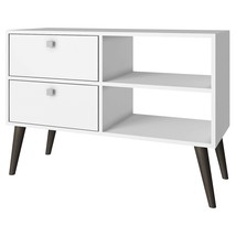 White Grey Wood Modern Classic Mid-Century Style TV Stand Entertainment ... - $4,572.16 MXN