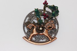Kenneth Cole KC Christmas Rocking Horse Holly Brooch Pin - £15.62 GBP