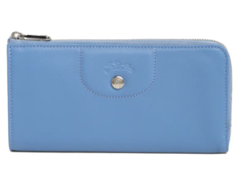 Longchamp Cuir Quarter Zip Leather Wallet ~NWT~ Gift BOX BLUE MIST - £154.31 GBP