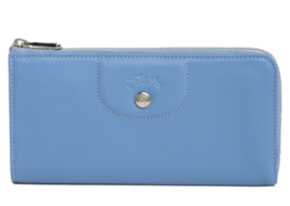 Longchamp Cuir Quarter Zip Leather Wallet ~Nwt~ Gift Box Blue Mist - £154.12 GBP