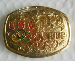 Vintage USA Olympics Belt Buckle 1988 3.1/4&quot; x 2.5 - $22.76