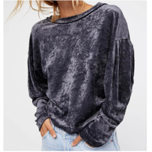 We The Free People Milan Crushed Velvet Top Gray Size M Long Sleeve Loos... - £21.39 GBP