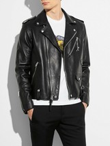 Black Leather Jacket Men Lambskin Biker Moto Size XS S M L XL XXL Custom Made - £112.60 GBP