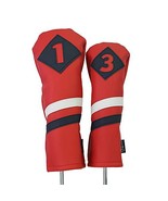 Majek Retro Golf Headcovers Red with White and Blue Stripe Vintage Leath... - £20.41 GBP