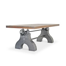 KNOX II Adjustable Dining Table - Industrial Iron Base - Rustic Natural Top - £3,931.04 GBP