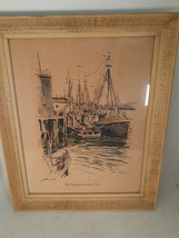 Vintage Gloucester Harbor Lithograpt Signed John Haymson, 1960s - $51.08