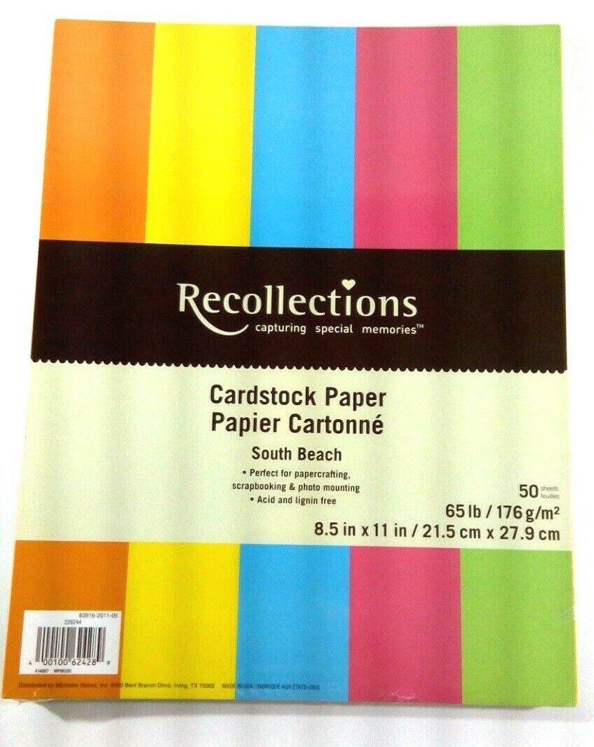 RECOLLECTIONS CARDSTOCK  Paper - SOUTH BEACH - 8 1/2&quot; x 11&quot; 50 Sheets 65... - $10.44