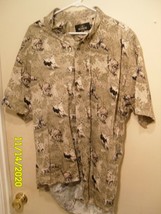 Redhead Mens Shirt Brown Deer Pattern Camouflage Short Sleeve Button Dow... - £5.46 GBP