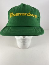 Vintage Robinson&#39;s Trucker Hat Made In Usa Flatbill Snap Back Green Golf - £6.09 GBP