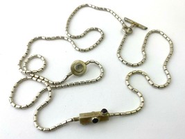 Vintage &quot;Modern Art&quot; Style Silver Tube Chain Necklace with Polished Glass - £11.38 GBP