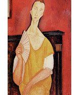 Modigliani Art Print Poster 16x24 in Woman with Fan Skyfall Portrait of ... - £33.97 GBP
