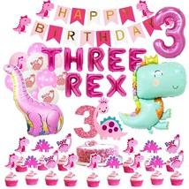 Pink Dinosaur Party Supplies For Girls 3Rd Birthday Decorations Pink Three Inspi - $45.99