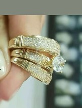 14k Oro Amarillo Chapado Imitación Diamante Trío Alianza - £81.72 GBP