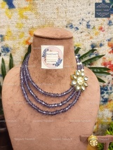 VeroniQ Trends-Sapphire Shade Melon Beads Necklace With Floral Kundan Pendant. - £142.09 GBP