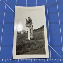 Vintage Photograph Man With Thumb Out Leaning On One Way Sign 1940s - $6.29