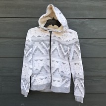 Soho Threads Hooded Sweatshirt Women Sz M Textured Full Zip Pockets Aztec Print - £13.77 GBP
