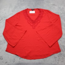 Sami Jo Shirt Womens L Red Bell Long Sleeve VNeck Crochet Pullover Blouse - $22.75