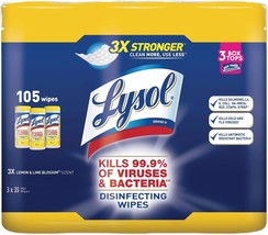 LYSOL 82159 Disinfecting Wipes, 7 x 8, Lemon and Lime Blossom, 35/Canister, 3/Pa - £40.66 GBP