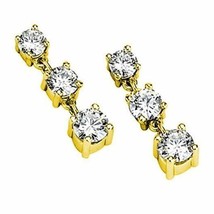 1.1 Karat Moissanit Diamant 3-Stone Ohrstecker Lange Ohrringe 14K Gelb Vergoldet - £103.30 GBP