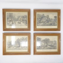 Antique Currier &amp; Ives Lithograph American Homestead Spring Summer Autumn Winter - £580.83 GBP