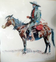 Old Trapper signed Frederic Remington cowboy on a horse framed  11X14" - $162.72 CAD