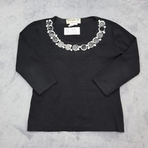 Joseph A Shirt Womens M Black Embellished Jewel Round Neck Quarter Sleeve Top - £20.53 GBP