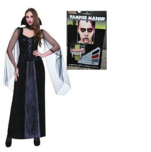 Womens Vampire Royal Vampiress Black Long Dress Makeup 3 Pc Halloween Co... - £19.73 GBP