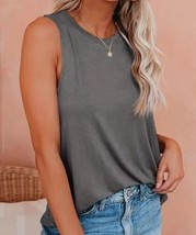 Womens Solid Color Simple Basic Tank Top Crewneck Casual Sleeveless Grey Small 4 - £5.51 GBP