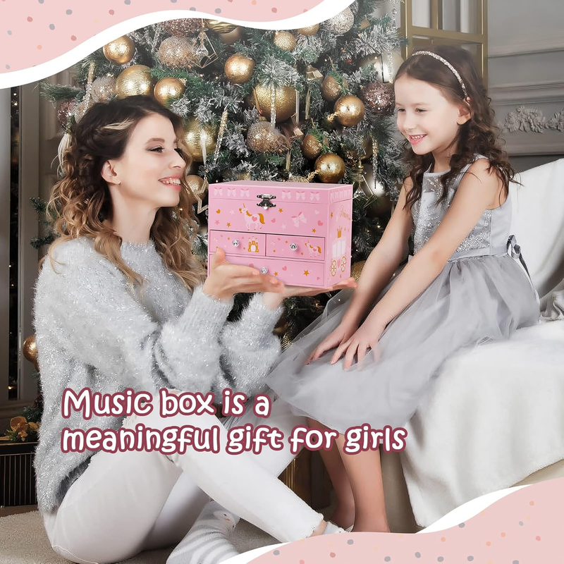 Musical Jewelry Box for Girls 8.07 X 5.12 X 6.14 with 3 Pullout Drawers Spinning Item image 7