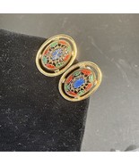 Vintage Sarah Coventry &quot;Old Vienna&quot; Clip On Earrings Mosaic Gold Plated ... - $28.99