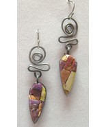 Twist Earrings Copper Silver Purple Mosaic Polymer Handmade Artisan Hook... - £39.31 GBP