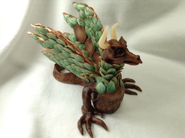 Sculpture Dragon Fantasy Forest Wyvern Hand Crafted Polymer Clay Mixed Media  - £116.26 GBP