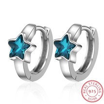 Ss 925 silver blue crystal cute star hoop earrings for child girls women beautiful loop thumb200