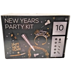 10pc New Year&#39;s Party Kit Celebrate BLack Gold Hats, Tiaras, Horns, Blower - £11.72 GBP