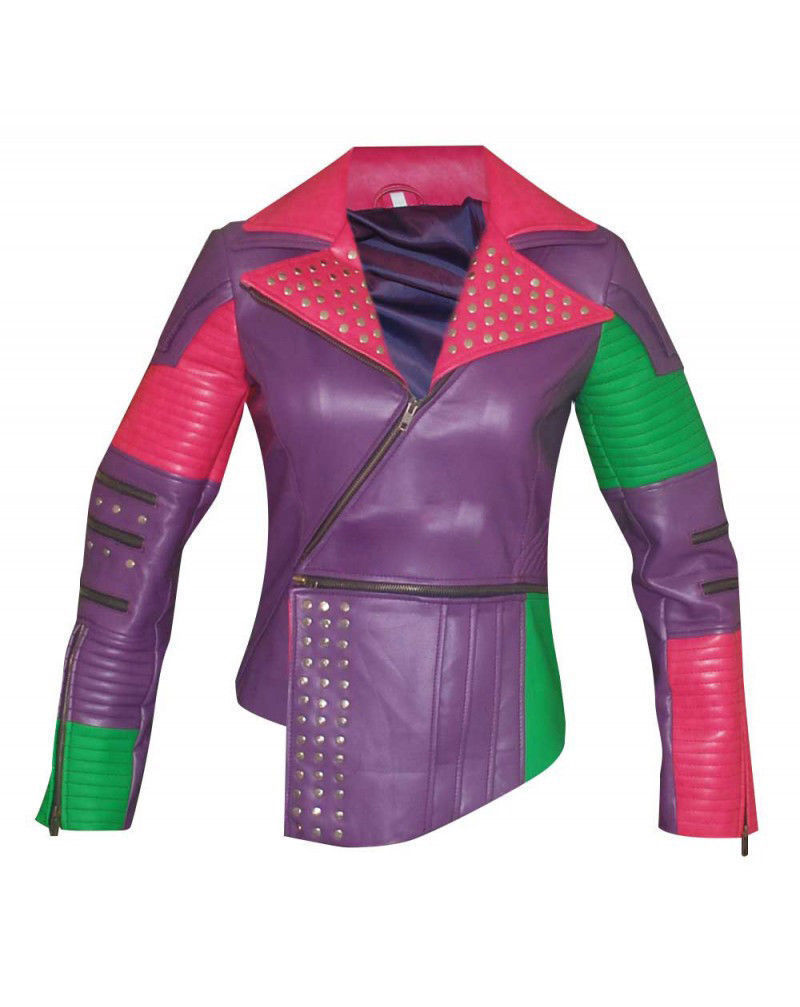 Unisex Descendants Dove Cameron Multi color Silver Studded Brando Leather Jacket