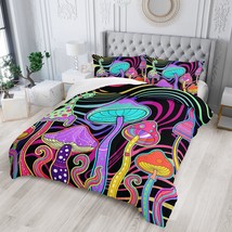 Colorful Mushroom Comforter Set Full Size Kids 3D Trippy Mushroom Bedding Set Cu - £70.26 GBP