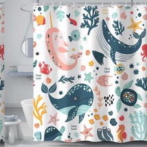 Kids Shower Curtain Whale Fish Ocean Creatures Waterproof Fabric - $1,021.89 MXN