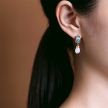 Uglyless Enamel Daisy Flowers Earrings for Women Elegant Magnolia Jade Earrings  - £44.16 GBP