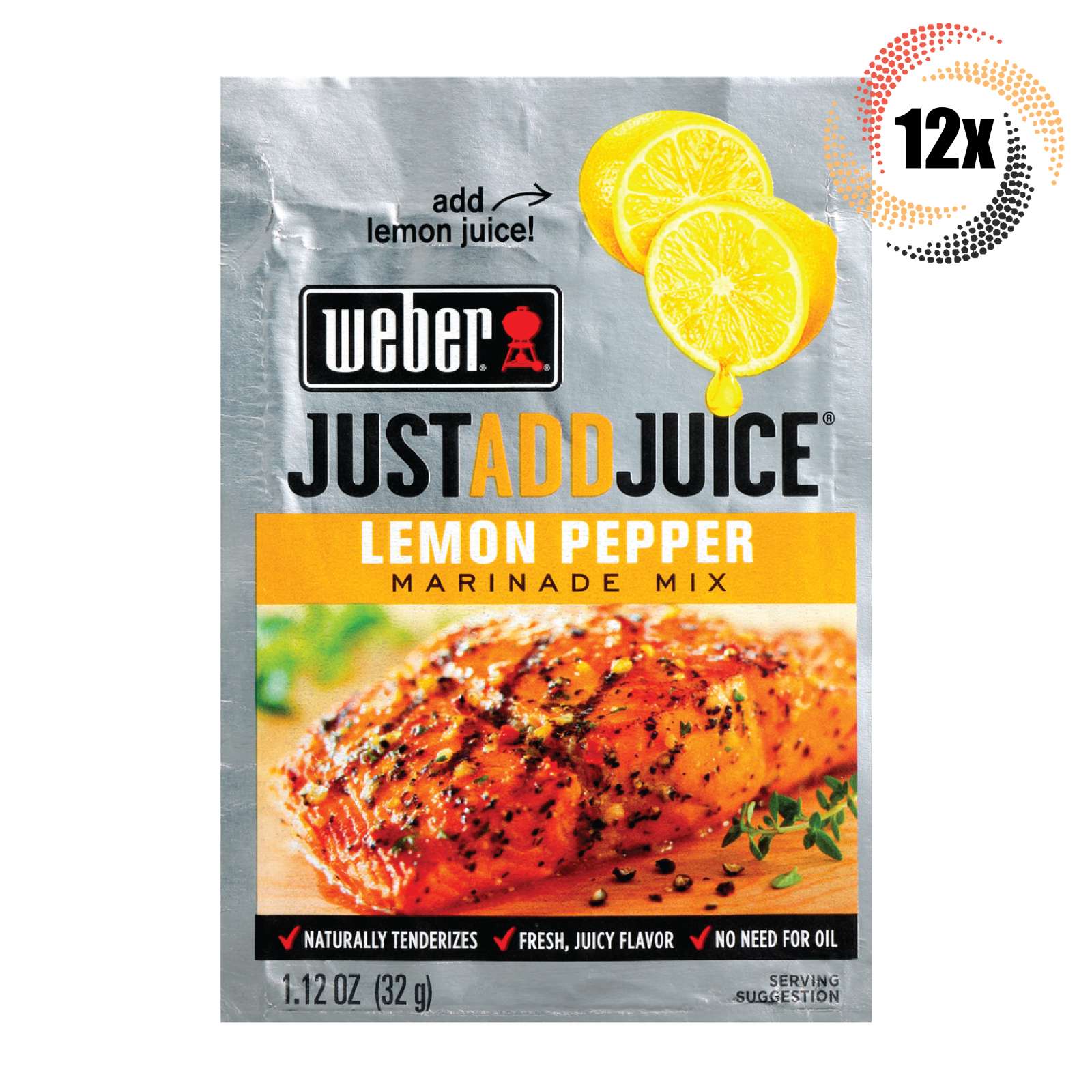 12x Packet Weber Just Add Juice Lemon Pepper Marinade Mix 1.12oz | Fast Shipping - £19.97 GBP