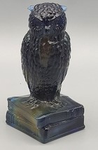VTG Degenhart Glass Cobalt Blue Slag Wise Owl On Books Figurine Paperweight - $177.64