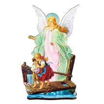 (2 Pack) Guardian Angel Children Lasererd Wood Statues &amp; Stands Catholic Kids 6&quot; - £11.14 GBP