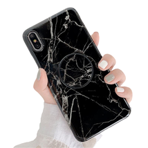 Anymob iPhone Black Marble Case Holder Stand Splice Plating IMD Silicon Phone Co - £21.49 GBP