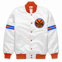 NBA New York Knicks Vintage White Satin Bomber Letterman Baseball Varsity Jacket - £107.58 GBP