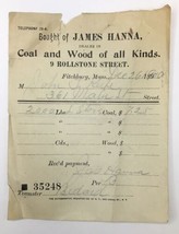 James Hanna Coal and Wool of All Kinds Billhead Receipt 1900 Fitchburg MA - $20.00